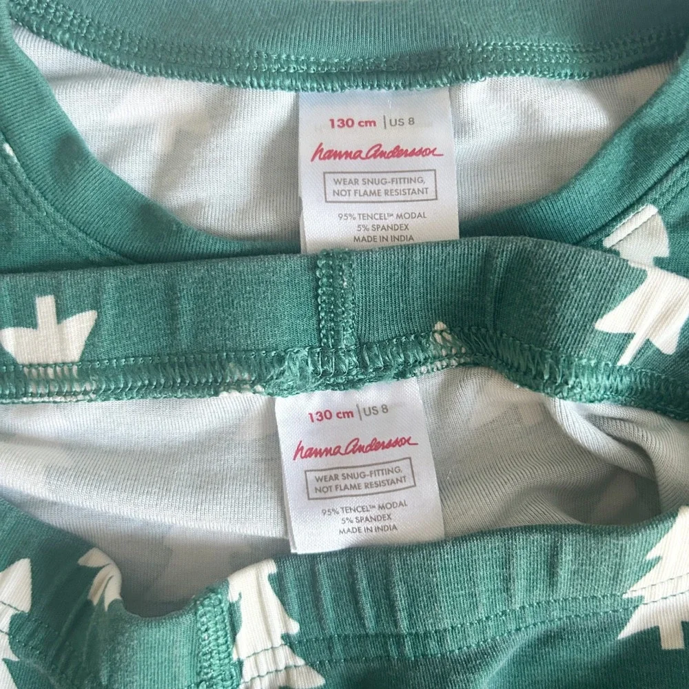 Hanna Andersson Kids Green Christmas Pine Tree‎ Modal Holiday Pajama Set Size 8
